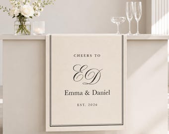 Custom Linen Look Wedding Bar Sign, Personalized Fabric Drink Station Banner, Welcome to Our Bar Reception Decor
