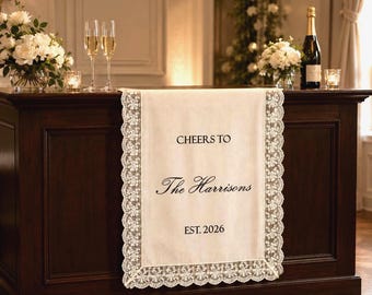 Op maat gemaakt barbord voor bruiloft, gepersonaliseerde katoenen banner, receptiedecoratie met achternaam.