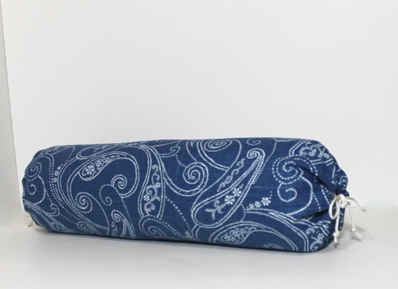 Neckroll Bolster Cover Denim Blue Printed Linen Blend Dark Etsy