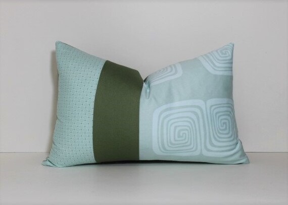 PILLOW COVER. Colorblock in Aqua and Decorative lumbar support pillow, Olive