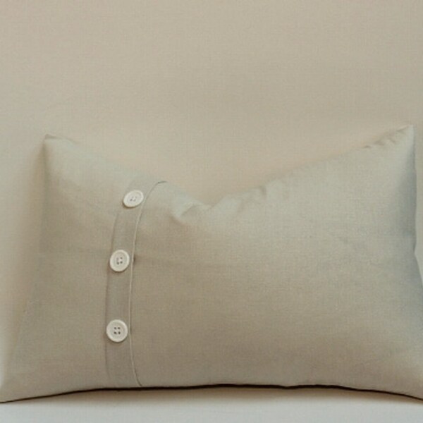 Decorative pillow cover with 3 button pleat accent, linen blend ivory 12x18 sofa throw pillow, home decor accent