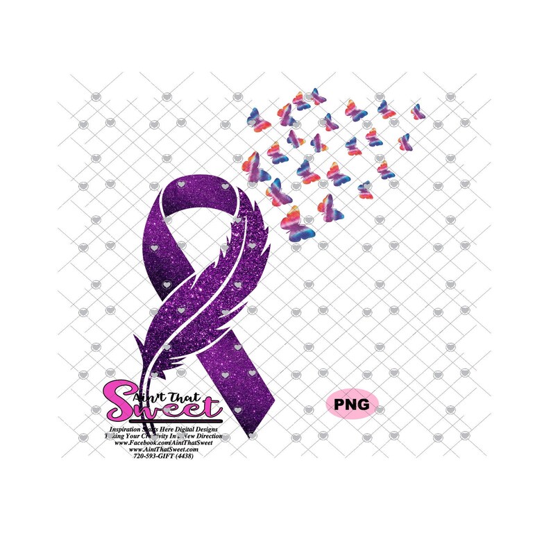 Feather Ribbon With Butterflies in Flight Cancer Awareness Etsy