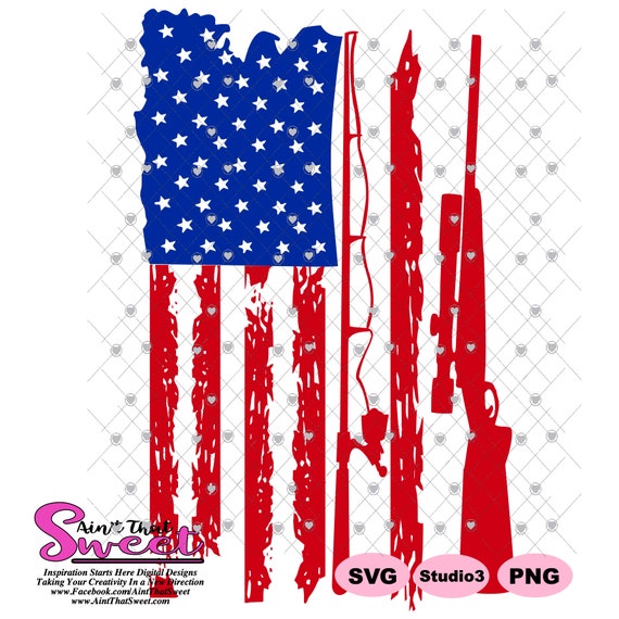 Download Distressed Flag With Fishing Pole And Rifle Transparent Png Etsy