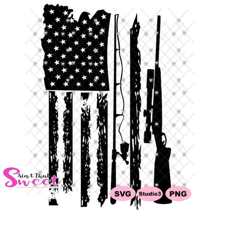Download Distressed Flag With Fishing Pole and Rifle Transparent ...