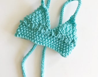 Huxen & Co. Boho Baby Bikini Top - Knit Bikini top for baby girl in turquoise - Toddler Bikini - Bohemian Baby