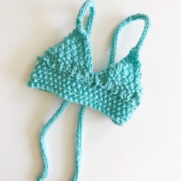 Huxen & Co. Boho Baby Bikini Top - Knit Bikini top for baby girl in turquoise - Toddler Bikini - Bohemian Baby