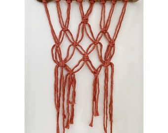 Terra-cotta Macrame Wall Hanging on California driftwood - modern bohemian home decor