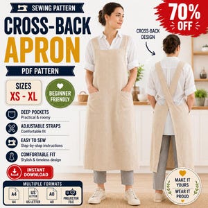 Cross Back Apron Sewing Pattern PDF | One Size Fits Many | Japanese Style Apron Pattern | Printable Digital Pattern
