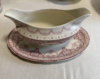 Salsera rosa con platillo de Swinnertons KENT Staffordshire Inglaterra, 23,5 cm, diseño floral.