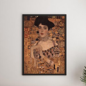 Cuadro mural en lienzo con retrato de Gustav Klimt, lámina inspirada en Adele Bloch Bauer, pintura de museo Art Nouveau, elegante obra de arte dorada.
