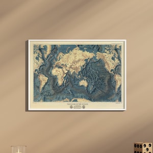 The Floor of the Oceans Map Print, Vintage Ocean Bathymetry Wall Art, World Seafloor Map Poster, Nautical Geography Decor