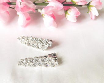 Wedding Silver Crystal Flower Hairslides, Bridal Sparkly Hair Accessory (set of 2)