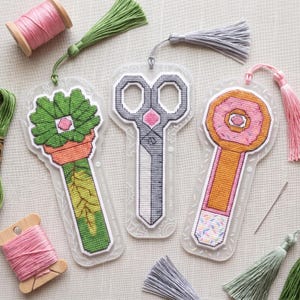 Cross Stitch Pattern Bookmark Set, Modern Sewing & Cactus Embroidery PDF Chart, Cute Needlework Craft DIY Gift for Book Lovers