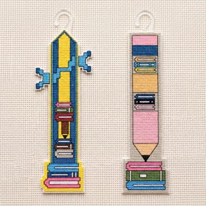 Books Cross Stitch Pattern, Pencil Bookmark PDF, Modern Library Embroidery Chart, Digital Needlework Pattern for Teachers