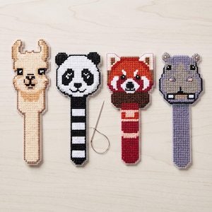 Cute Animal Bookmark Cross Stitch Pattern, Llama Panda Red Panda Hippo Embroidery Charts, Kawaii Needlepoint PDF