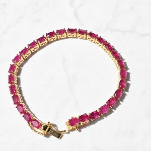 19.52Ct African Ruby Tennis Bracelet 18K Vermeil Gold Over Sterling Silver 7”
