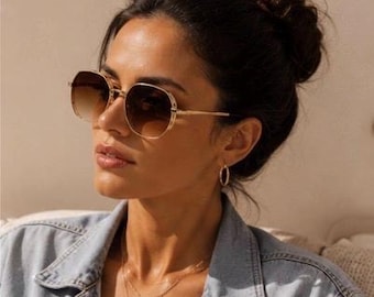 Oversized Gold Sunglasses Women | Fashion Gradient Lens Sunglasses | Trendy Summer Shades | Luxury Style Eyewear | UV Protection