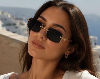 Luxury Rimless Sunglasses Gold Designer Shades Men Women Unisex UV Protection Fashion Eyewear Retro Elegant Style