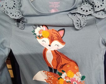 Isaac Mizrahi Girls' Fox Graphic Long Sleeve Top Size 10/12 - Free Shipping
