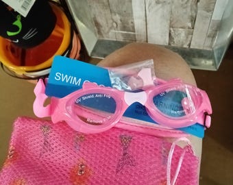 Pink Swim Goggles with Anti-Fog UV Shield, Case & Free Shipping