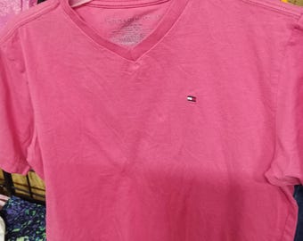 Tommy Hilfiger Pink V-Neck T-Shirt Size L/G (16/18) - Free Shipping