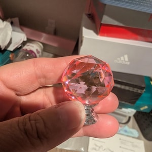 Set of 6 Pink Crystal Drawer Knobs with Screws - Elegant Faceted Design