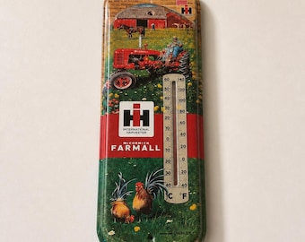International Harvester Farmall Metal Thermometer - Vintage Design