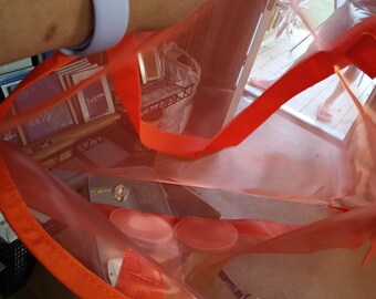 Orange Mesh Beach Tote Bag with Cute Crab Design - Free Shipping!