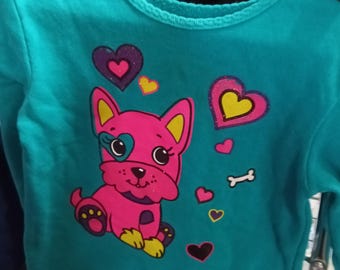 Kids Teal Long Sleeve Shirt with Pink Dog Graphic - Free Shipping