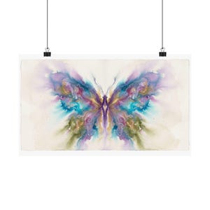 Rainbow Butterfly Print Horizontal | Colorful Fluid Art Wall Decor | Abstract Butterfly Poster | Maximalist Living Room