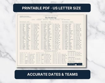 World Cup 2026 Match Tracker | Printable Schedule | All 104 Matches with Score Boxes | Fill-In Fixtures | Soccer Football Schedule