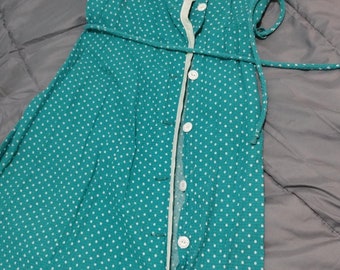 1950's 2 Piece Set Teal Polka Dot Dress Bolero Jacket with Original Belt. Extra Small