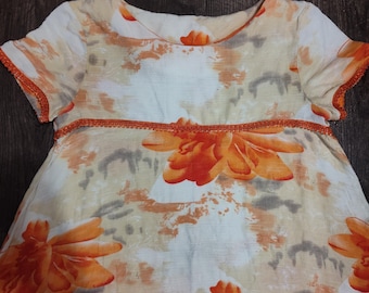 Vintage Orange Peach Floral Dress size small