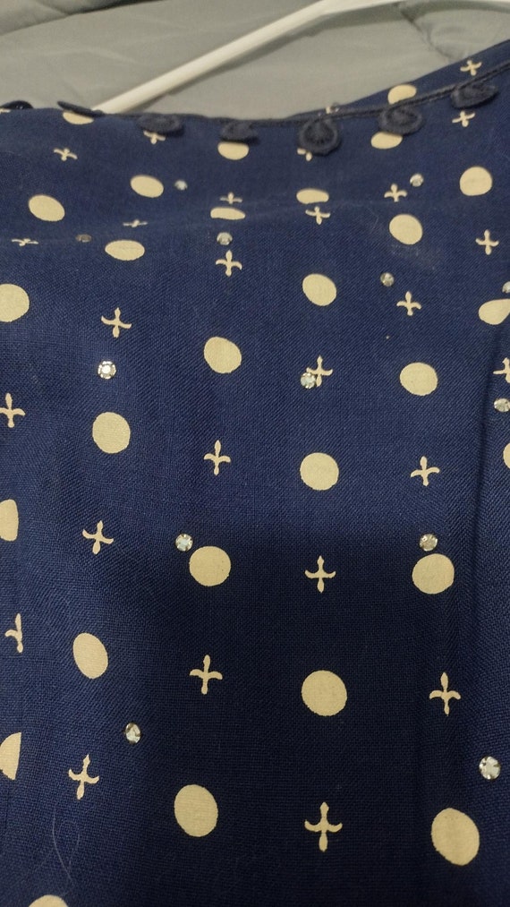 1940's Navy Dress. Fleur-de-lis and polka dots. S… - image 3