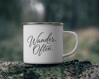 Wander Often Enamel Camping Mug | Coffee & Fernweh Adventure Cup