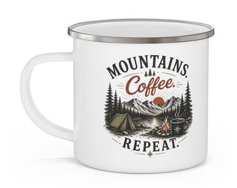 Mountains Coffee Repeat Enamel Camping Mug