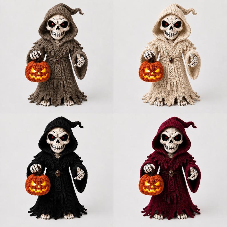 Halloween Grim Reaper Crochet Pattern PDF, Skeleton Pumpkin Amigurumi Tutorial, Spooky Crochet Doll image 15