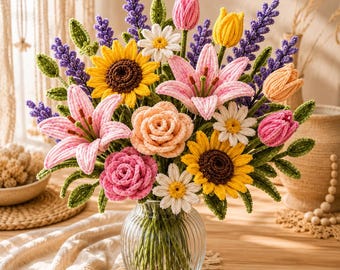 Pipe Cleaner Flowers Pattern PDF, DIY Flower Bouquet Tutorial, Easy Beginner Craft Guide