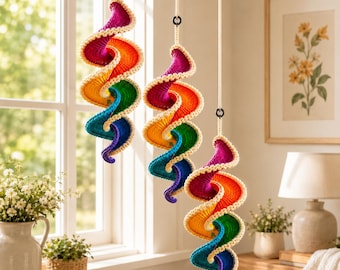 Crochet Twister Wind Spinner Pattern PDF, Spiral Hanging Crochet, Boho Outdoor Swirl Ornament Tutorial