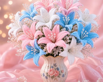 Pipe Cleaner Lily Bouquet DIY Pattern, Handmade Chenille Flower Tutorial, Pastel Floral Craft, Printable Bouquet Guide