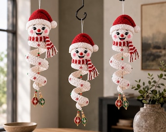 Snowman Crochet Pattern PDF, Christmas Amigurumi Ornament, Spiral Hanging Decor Tutorial, Instant Download