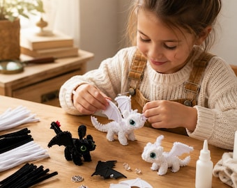 DIY Pipe Cleaner Dragon Tutorial, Beginner Chenille Animal Craft Pattern, Fantasy Dragons Decor
