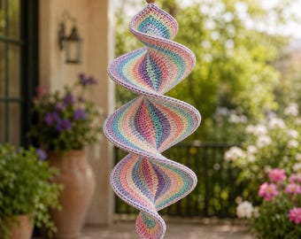 Crochet Wind Spinner Pattern PDF, Rainbow Spiral Hanging Decor, Outdoor Garden Ornament, Digital Download