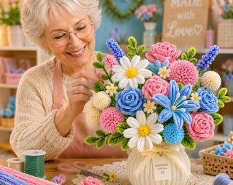 Pipe Cleaner Flower Bouquet, Handmade Chenille Stem Flowers, Artificial Flowers, Home Deco