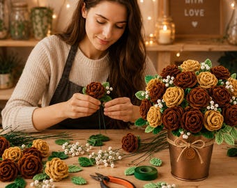 Handmade Pipe Cleaner Rose Bouquet, Copper Pot, Mother's Day Gift, Birthday Home Decor