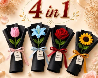 Handmade Pipe Cleaner Flower Bouquet, Chenille Flower, Tulip Rose Lily Sunflower Gift for Her