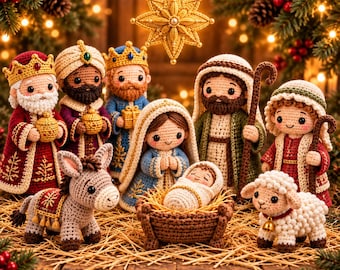 Christmas Nativity Crochet Pattern PDF Bundle, 12 Amigurumi Figures, Christian Christmas Decor, Instant Download