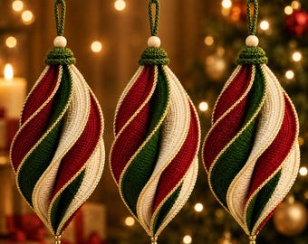 Christmas Crochet Wind Spinner PDF Pattern, Spiral Ribbon Hanging Ornament, Holiday Decor Digital Download
