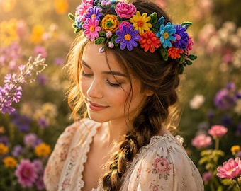 Pipe Cleaner Flower Crown, Handmade Chenille Headband, Boho Festival Wedding Hair Accessory gif