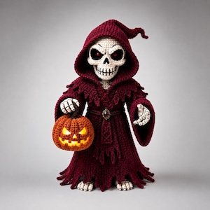 Halloween Grim Reaper Crochet Pattern PDF, Skeleton Pumpkin Amigurumi Tutorial, Spooky Crochet Doll image 14